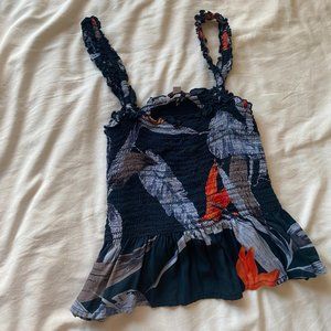 Tropical Ruched Crop Tank Top